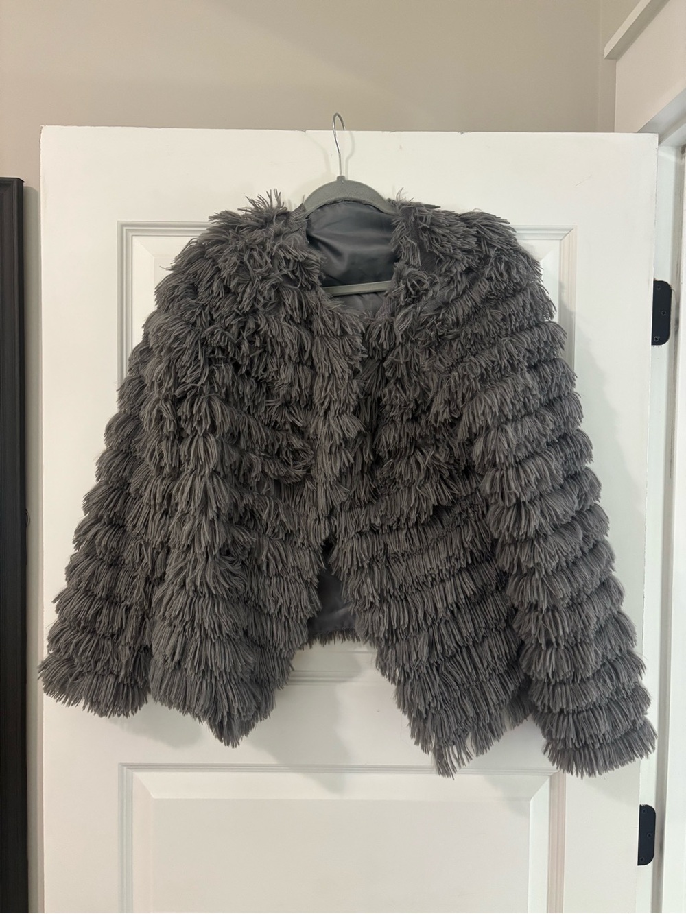 Women’s Gray Faux Fur Fringe Jacket